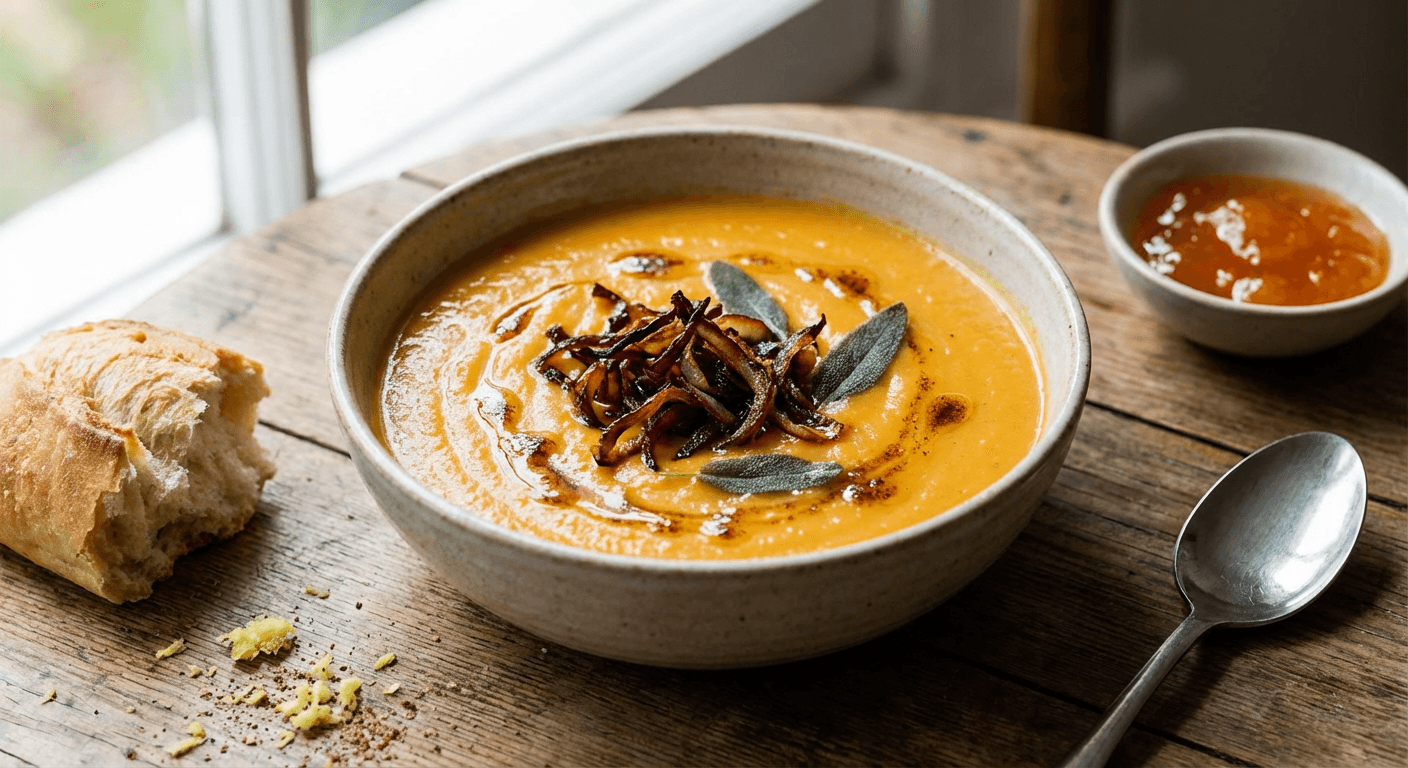 Sweet Potato Soup with Fried Onions